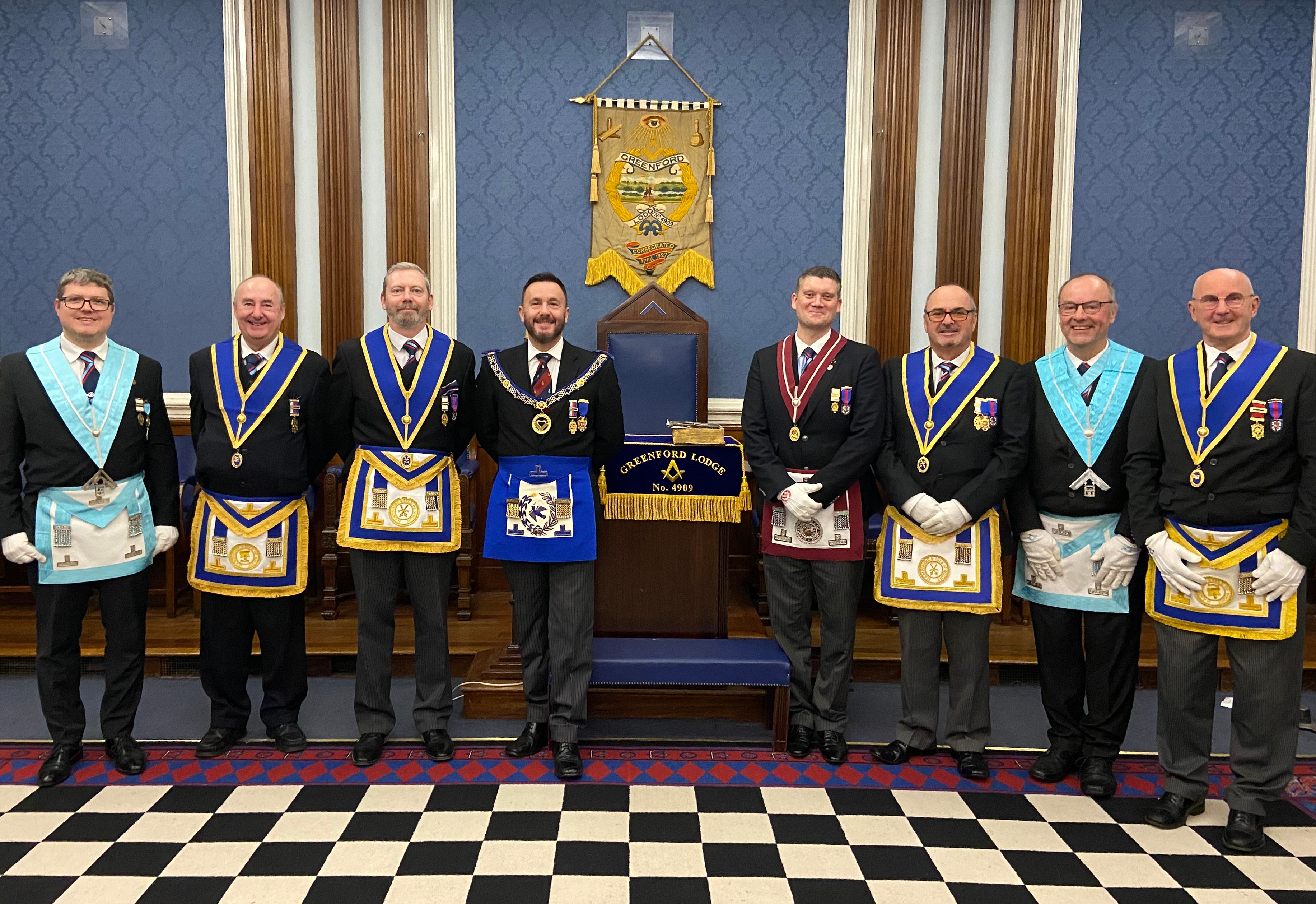 The Hampshire visiting party with members of Greenford Lodge at Harrow Masonic Centre
