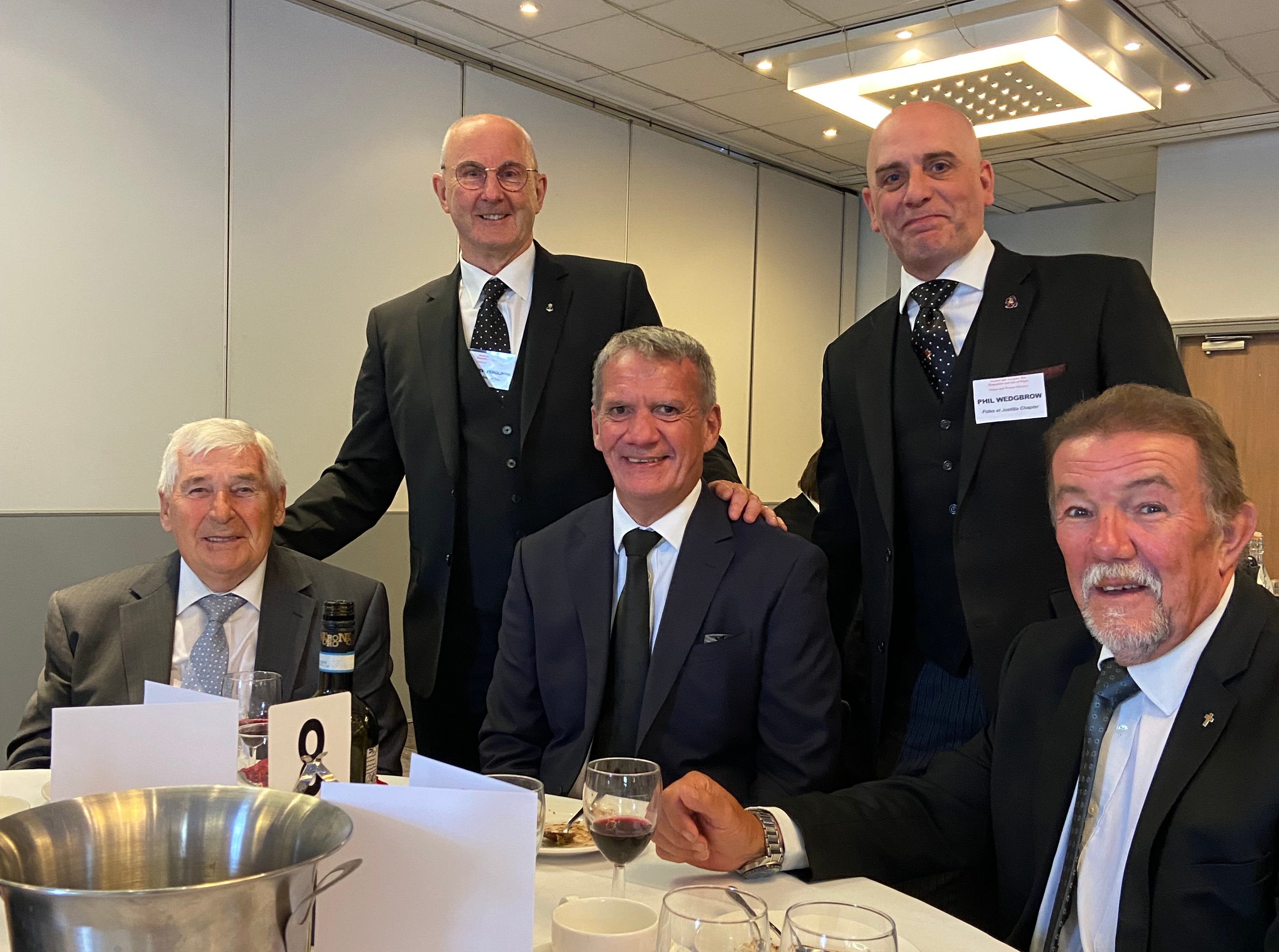 Andrew and companions at dinner following the Rose Croix demonstration in Southampton